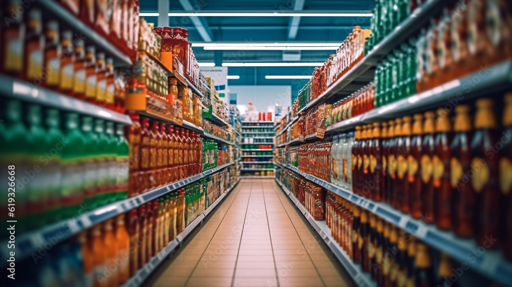 Abstract blurred supermarket shopping mall for background. Generative Ai Abstract blurred supermarket shopping mall for background. Generative Ai