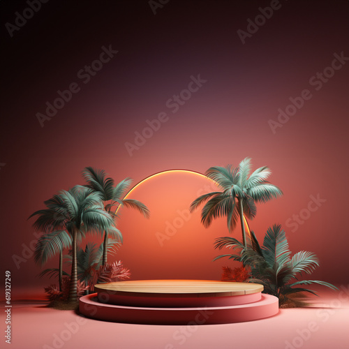 3D scene design for summer product display. Island podium. © Asman