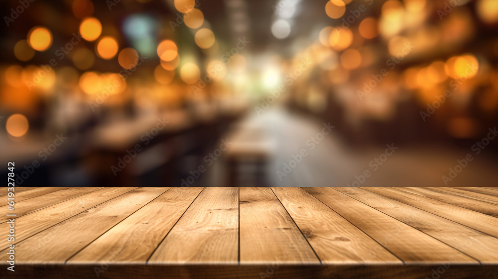 Wooden board empty table in front of blurred background. Generative Ai Wooden board empty table in front of blurred background. Generative Ai