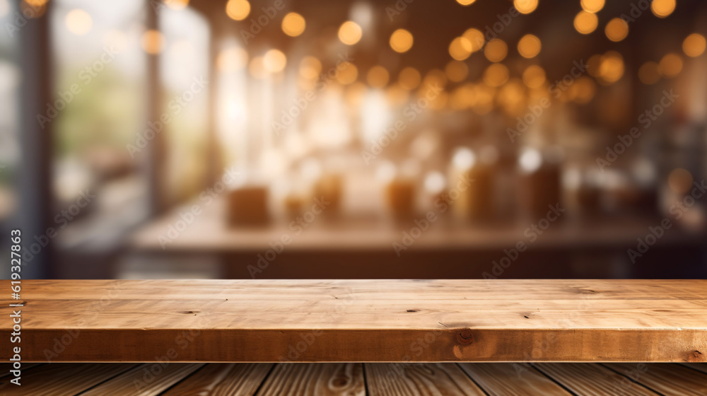 Wooden board empty table in front of blurred background. Generative Ai Wooden board empty table in front of blurred background. Generative Ai