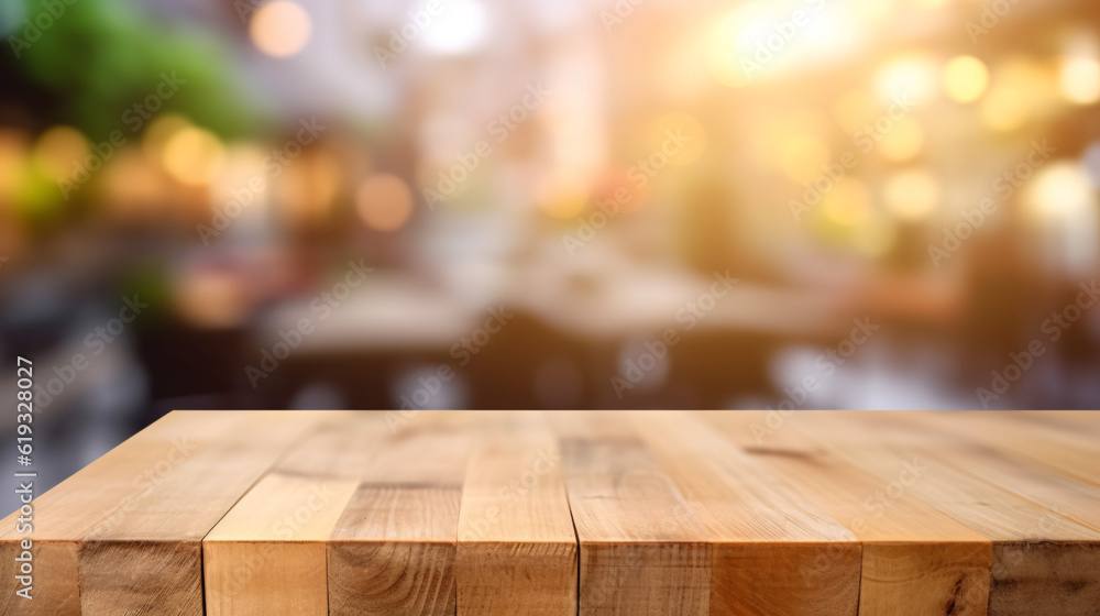 Wooden board empty table in front of blurred background. Generative Ai Wooden board empty table in front of blurred background. Generative Ai