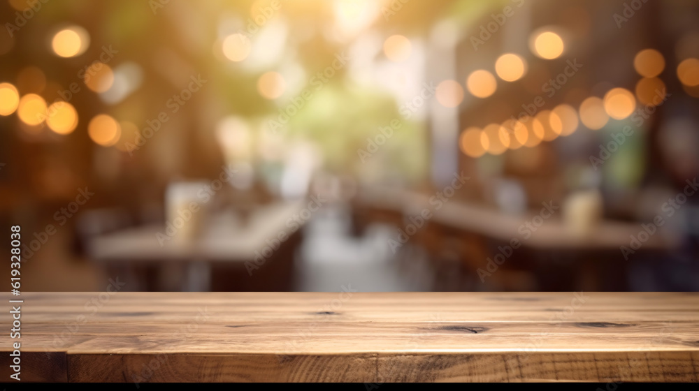 Wooden board empty table in front of blurred background. Generative Ai Wooden board empty table in front of blurred background. Generative Ai