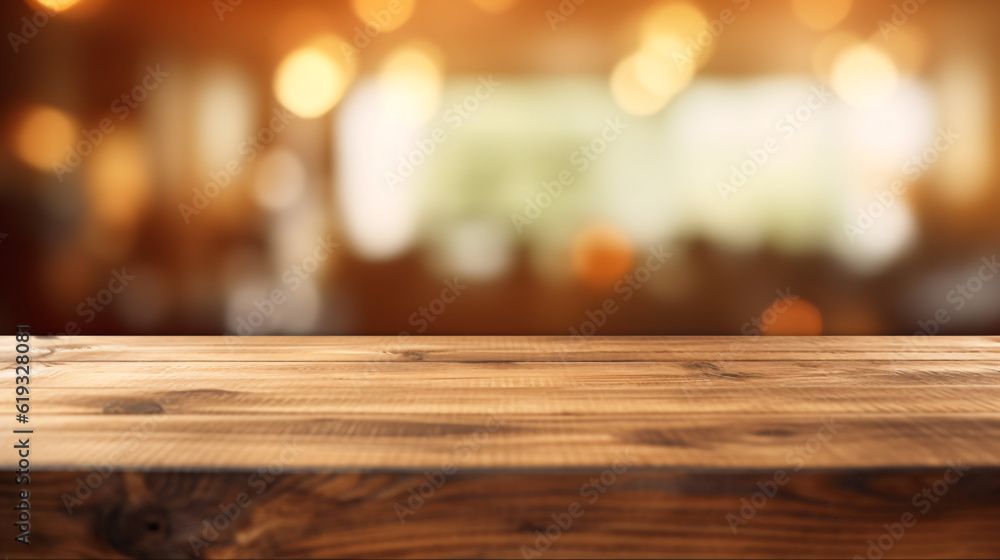 Wooden board empty table in front of blurred background. Generative Ai Wooden board empty table in front of blurred background. Generative Ai
