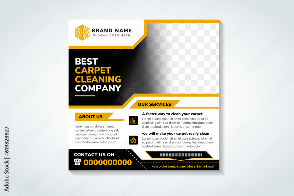 the best carpet cleaning company social media post banner template with white background. abstract geometric style. space for photo collage. yellow and black element colors. infographic icon. the best carpet cleaning company social media post banner template with white background. abstract geometric style. space for photo collage. yellow and black element colors. infographic icon.