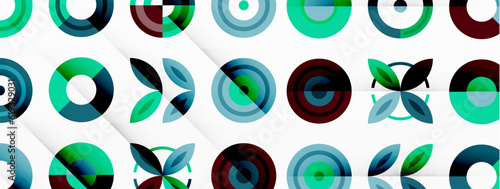Colorful circles in a grid composition abstract background. Design for wallpaper, banner, background, landing page, wall art, invitation, prints, posters