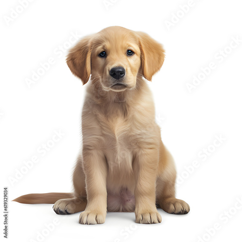Cute little golden retriever dog on white background. Generative AI © sticker2you