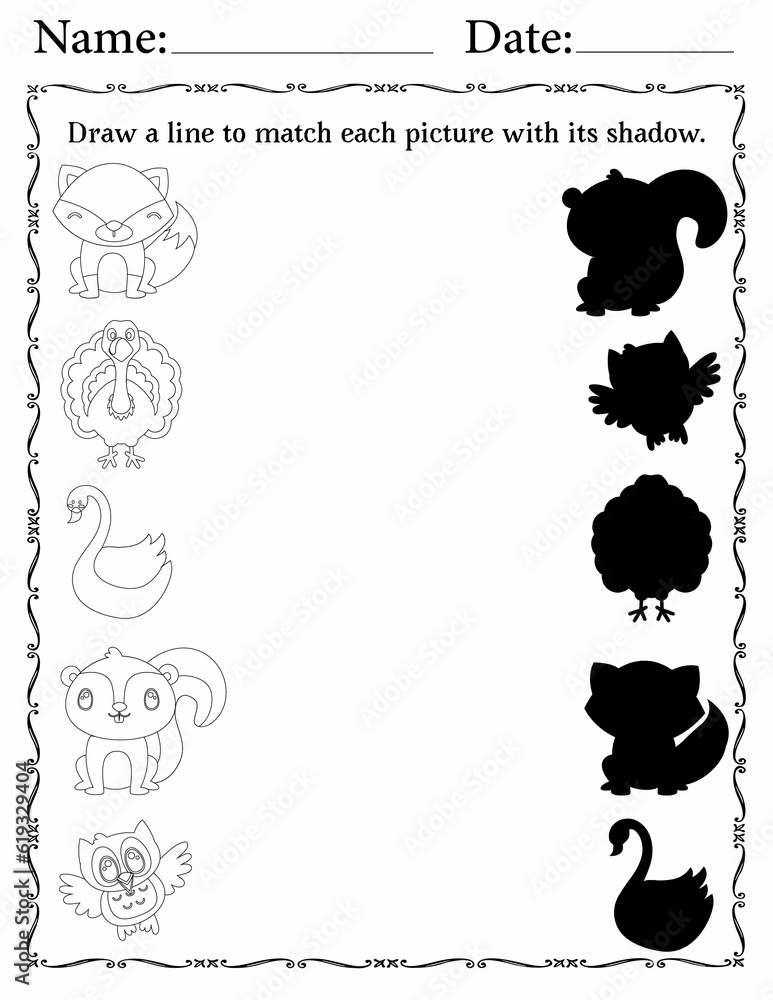 Printable Matching Activity Pages for Kids | Matching Activity Worksheets for Logical Thinking | Match Animals to Their Shadows Printable Matching Activity Pages for Kids | Matching Activity Worksheets for Logical Thinking | Match Animals to Their Shadows