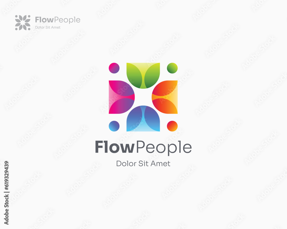 Creative colorful flower with people logo gradient