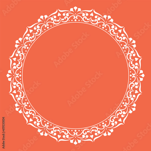 Decorative frame Elegant vector element for design in Eastern style, place for text. Floral pink and white border. Lace illustration for invitations and greeting cards