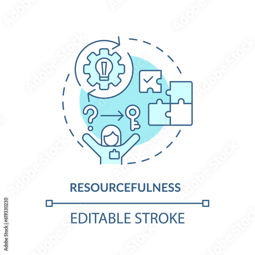 Resourcefulness turquoise concept icon. Limited resources. Creative thinking. Find solution. Self employment abstract idea thin line illustration. Isolated outline drawing. Editable stroke