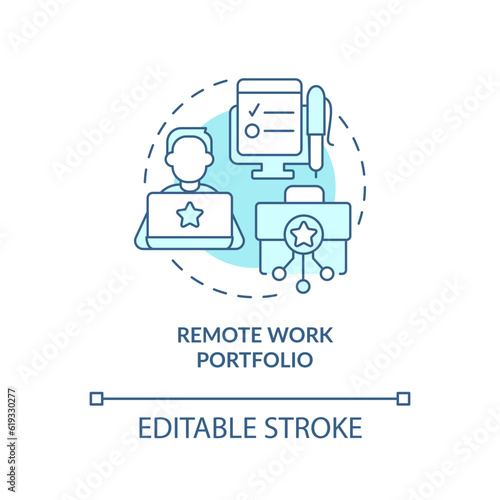 Remote work portfolio turquoise concept icon. Job application. Professional freelancer. Work and travel abstract idea thin line illustration. Isolated outline drawing. Editable stroke