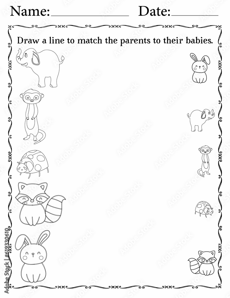 Matching Activity Pages for Kids | Matching Activity Worksheets for Logical Thinking | Match Animals to Their Babies Matching Activity Pages for Kids | Matching Activity Worksheets for Logical Thinking | Match Animals to Their Babies