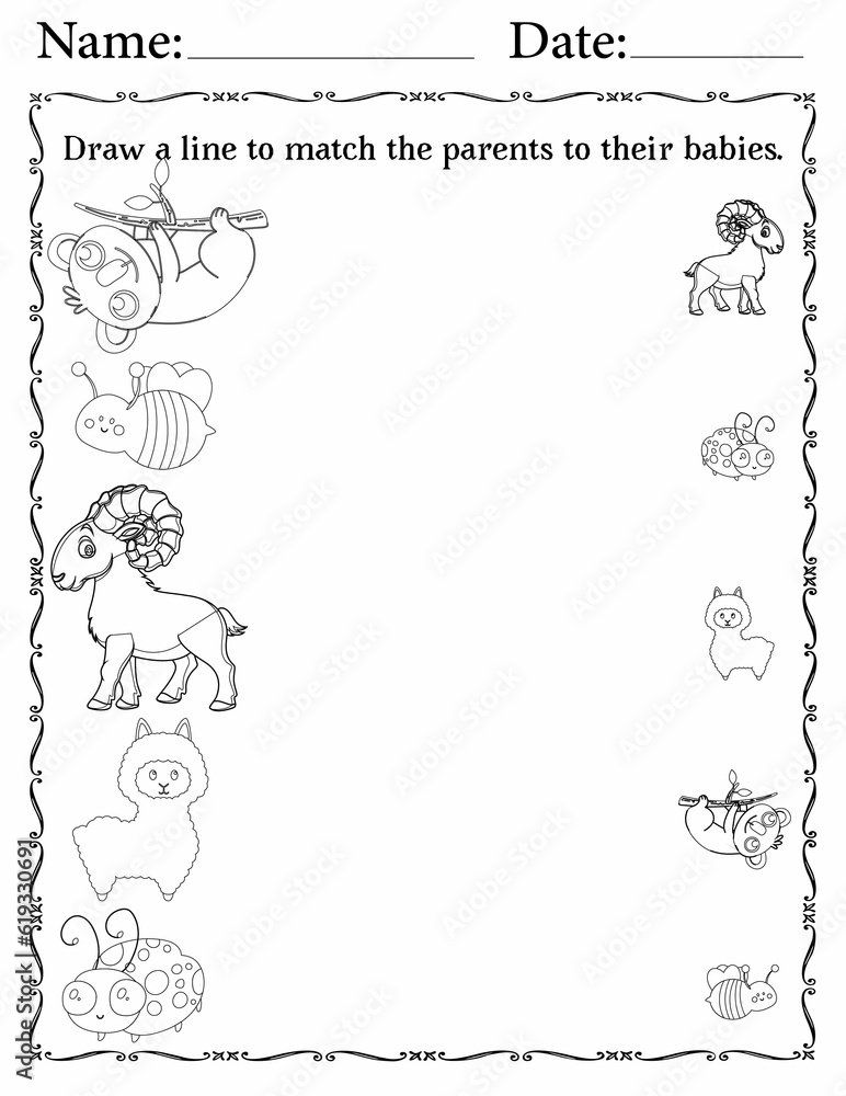 Printable Matching Activity Pages for Kids | Matching Activity Worksheets for Fun | Match Animals to Their Babies