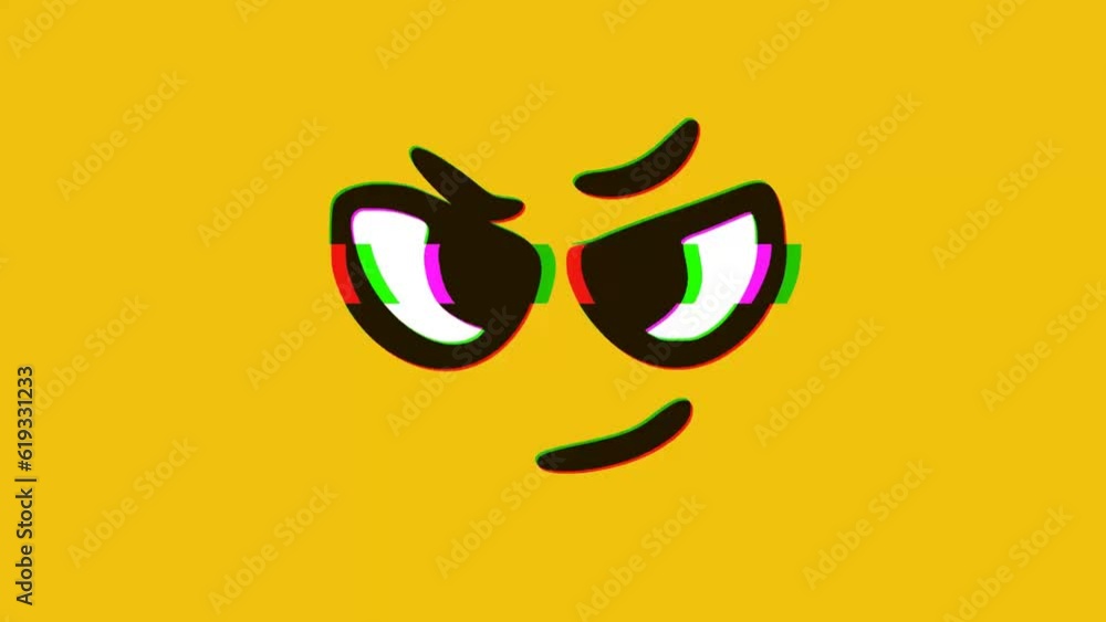 Angry face emoticon with glitch effect on yellow background, Cartoon ...