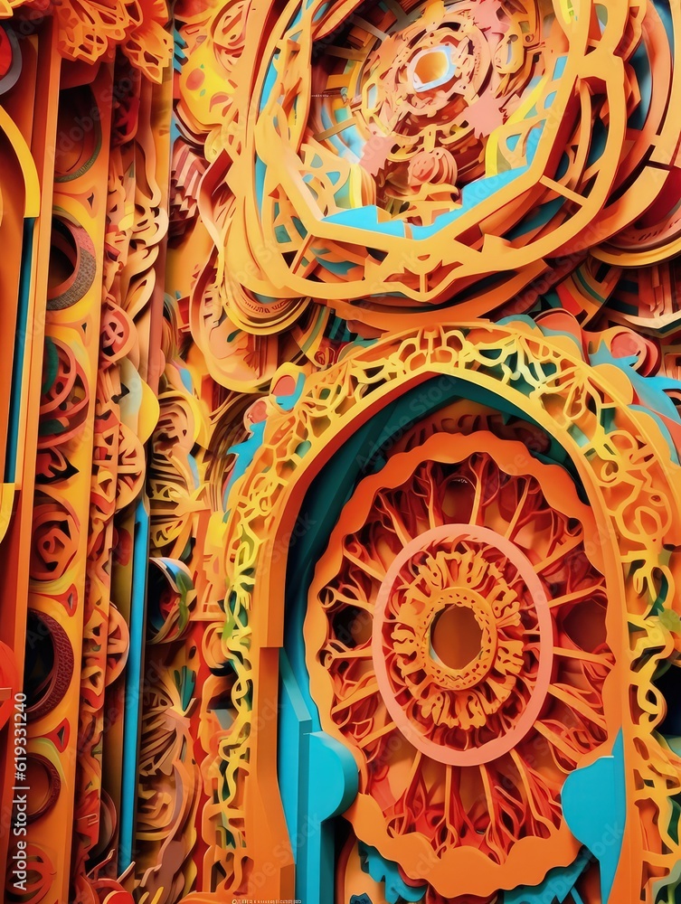 Obraz premium Paper Mosque Reverence Minimalistic 3D Craft Style Illustration for Islamic Art