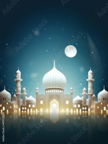 Mosque in Paper Minimalistic 3D Craft Illustration for Islamic Art. Ramadan Kareem 3d abstract paper cut illustration.