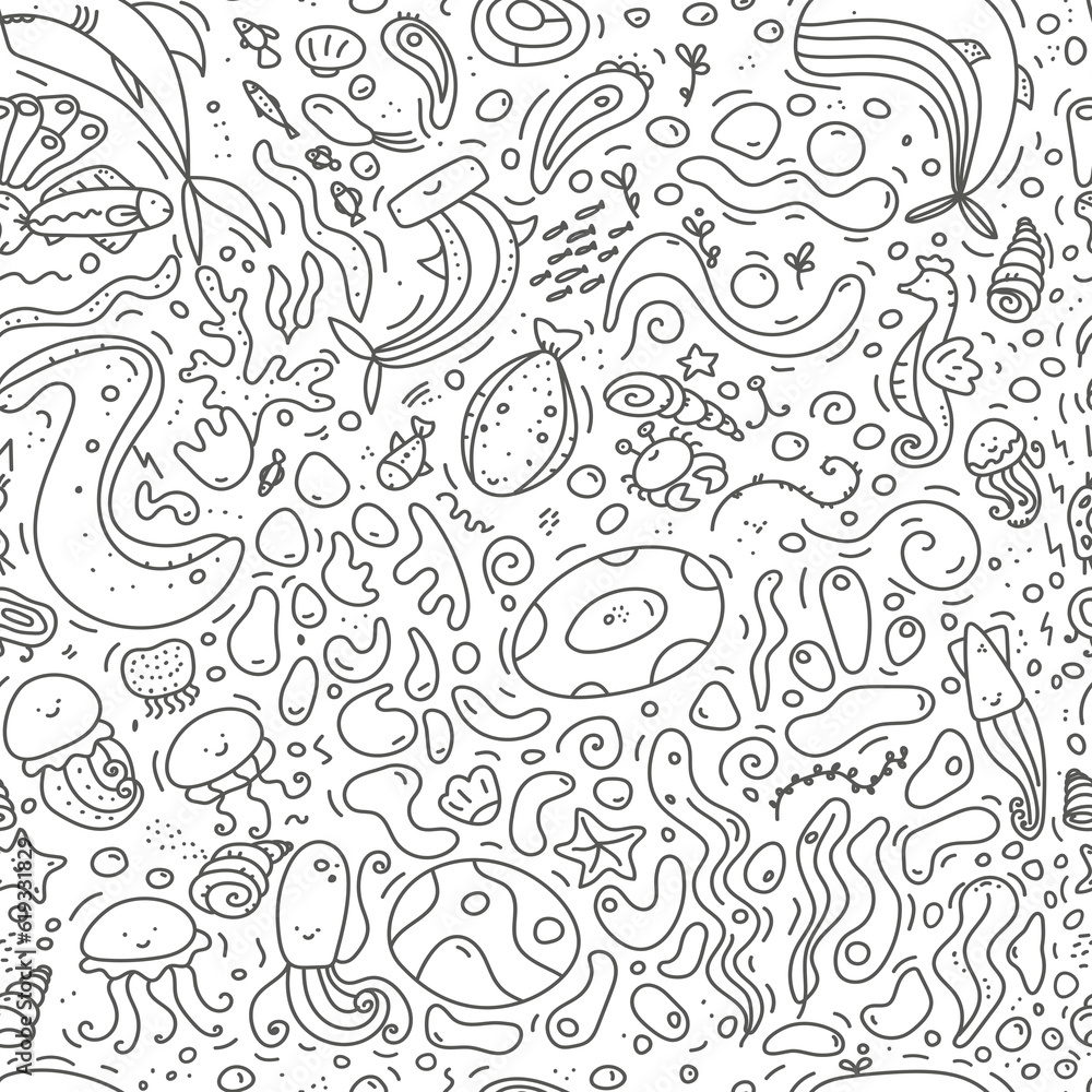sea animals doodle vector seamless pattern sea animals doodle vector seamless pattern