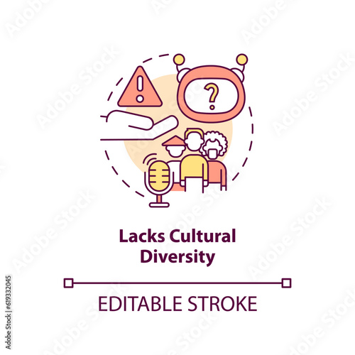 2D multicolor icon representing lack in cultural diversity, isolated vector illustration, AI in education.