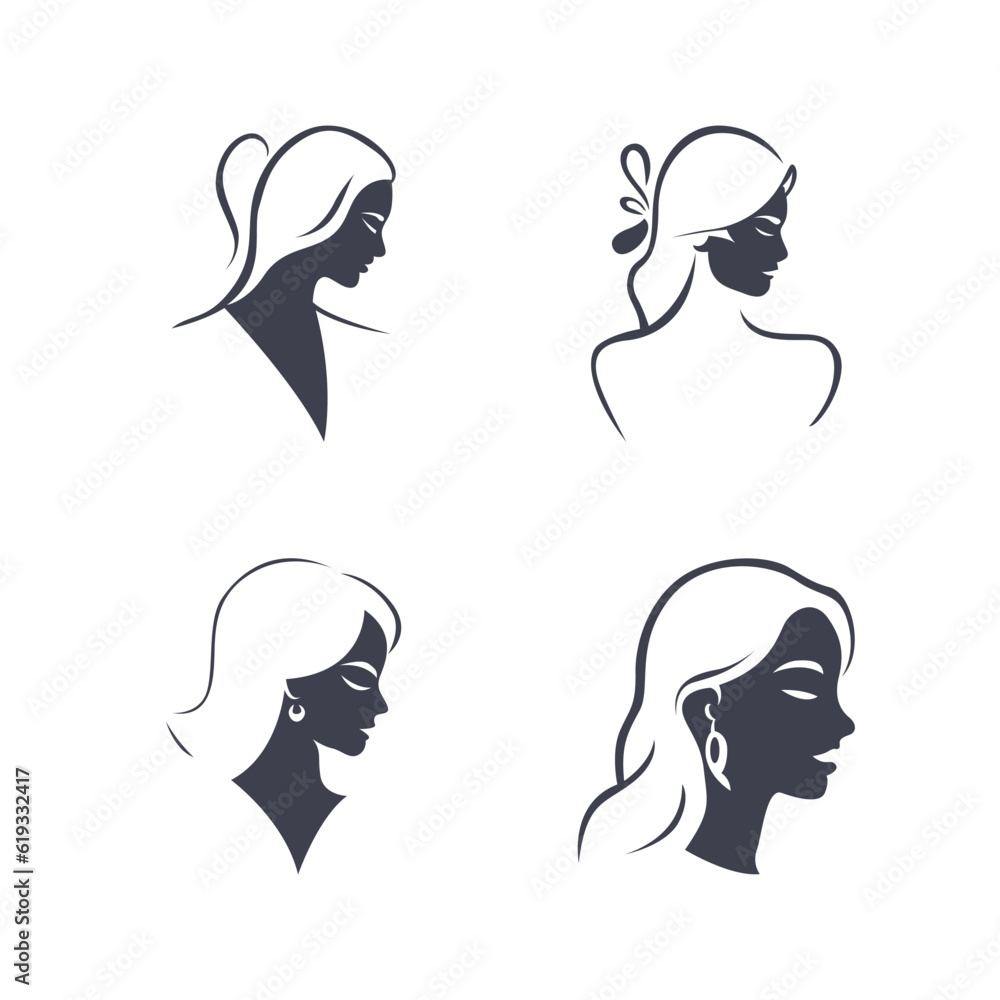 stylish women's hairstyles sillhouette, beauty salon logo templates. Icon set vector illustration stylish women's hairstyles sillhouette, beauty salon logo templates. Icon set vector illustration