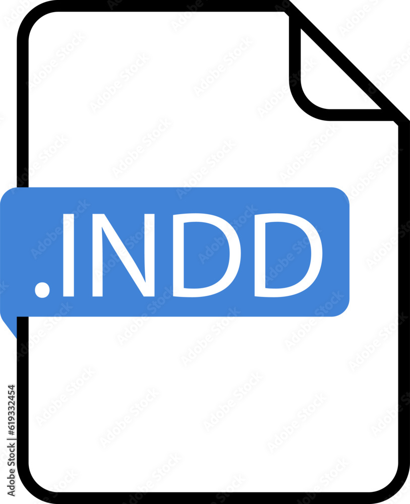 indd File format icon. Format for texts, images, vector images, videos - pdf, doc, jpg, xls, zip. File download symbols. Document types in flat style. Vector illustration