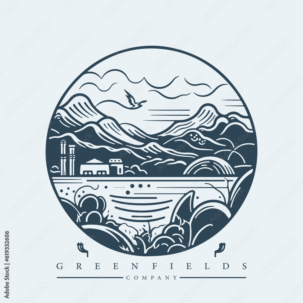 Modern abstract vector logo template of fields and mountains Modern abstract vector logo template of fields and mountains