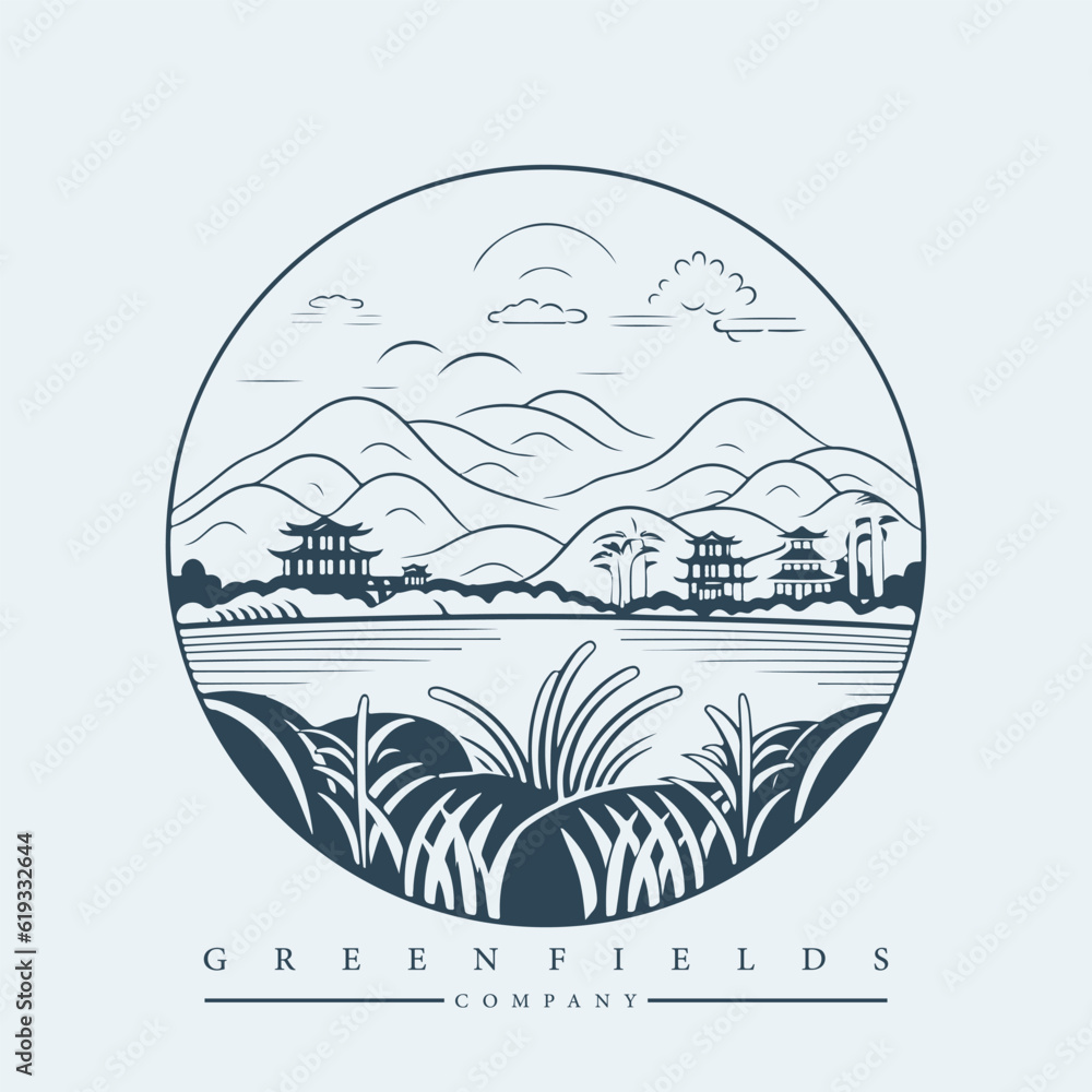 Fototapeta premium Modern abstract vector logo template of fields and mountains