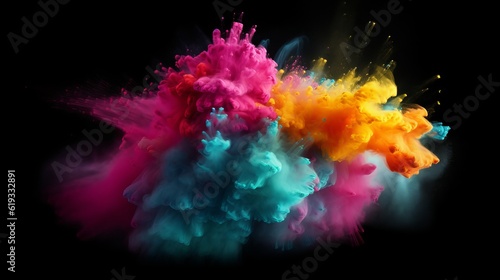 Colored powder explosion on gradient dark background. Freeze motion Generative AI