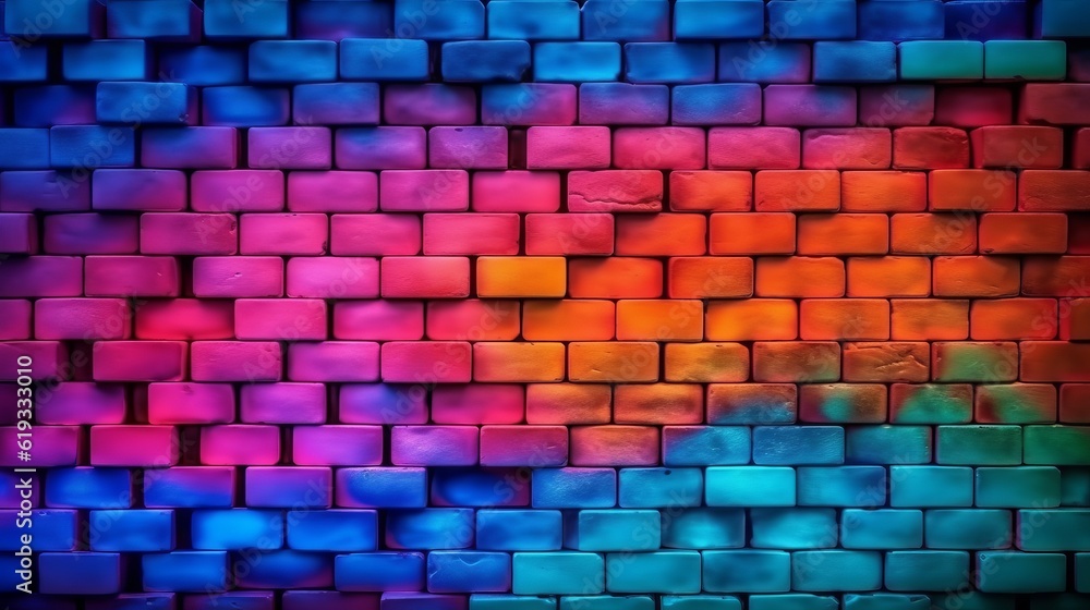 Modern colorful style bricks background , backdrop , wallpaper , neon color wall Generative AI