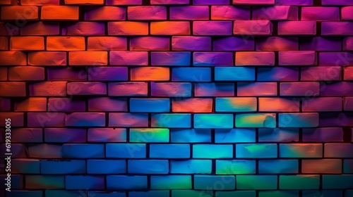 Modern colorful style bricks background , backdrop , wallpaper , neon color wall Generative AI