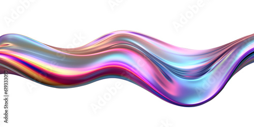 3d rendering multi colored flowing abstract iridescent wave shape. Generative ai