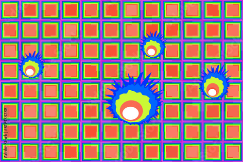 The square wall in the colors of the rainbow is shot through in several places!