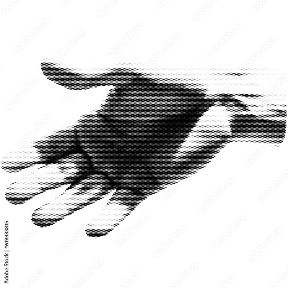 Fototapeta premium Halftone hand gesture as collage graphic element. Vintage punk grunge arm dotted pattern stickers. Retro trendy doodle hands vector illustration for posters, social media, business banners