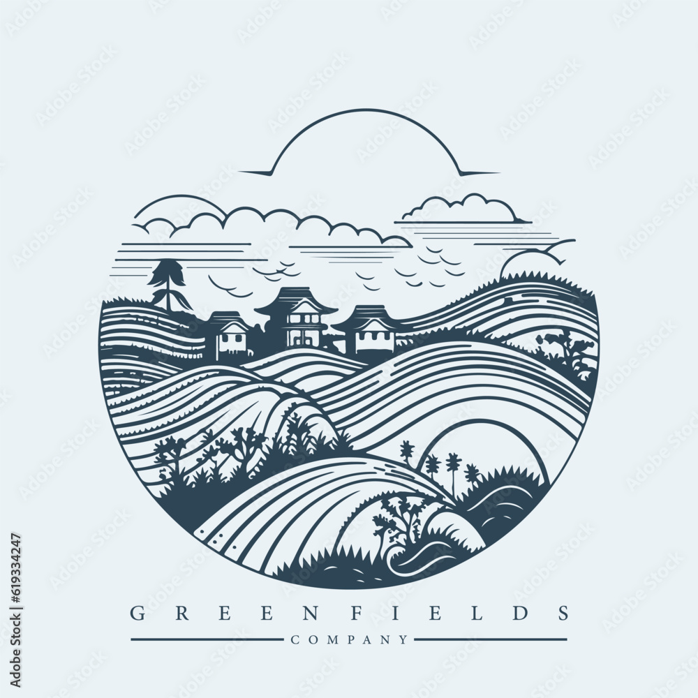 Fototapeta premium Modern abstract vector logo template of fields and mountains