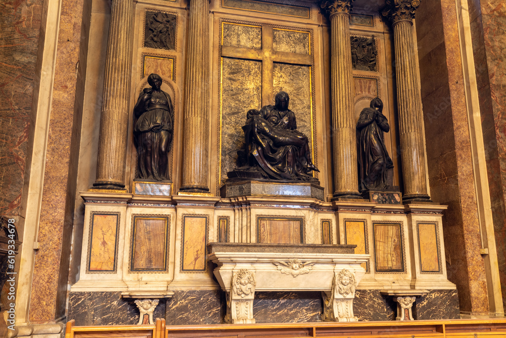 The Statue of the Pietà of Michelangelo Sculpted in Black Marble inside the Church Of Sant'Andrea della Valle, in Rome