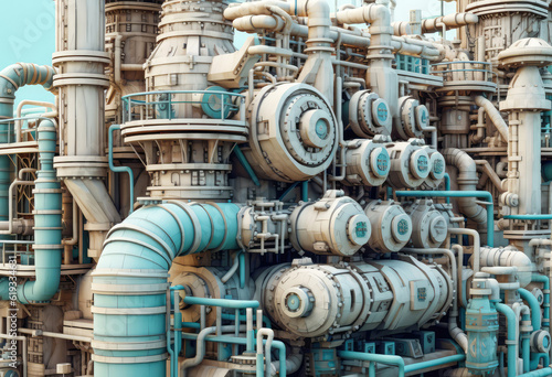 Cartoon Industrial Building or Turbine Gas Station extreme closeup. Generative AI