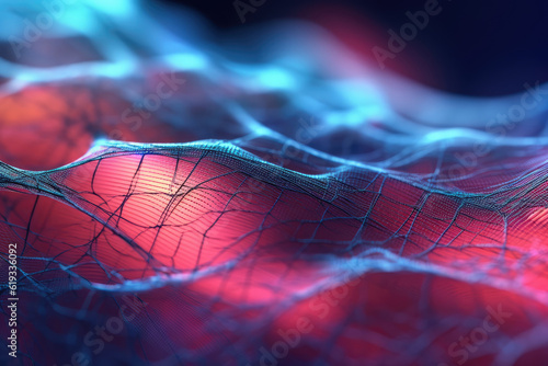 Web Abstract Creative Technology Network Background in Neon Colors extreme closeup. Generative AI