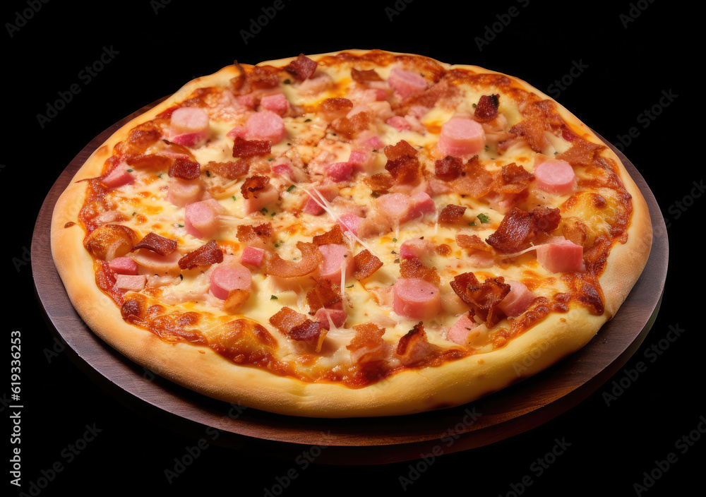 Pizza on a Wooden Board extreme closeup. Generative AI