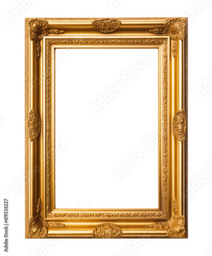 Ornate Gold Picture Frame Isolated on a white background. Generative AI