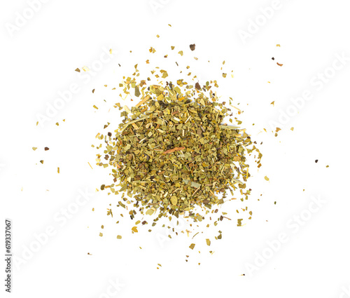 Matcha and Green Tea Leaves Mix Isolated, Dry Fresh Herbal Tea Pile, Healthy Drink Ingredient