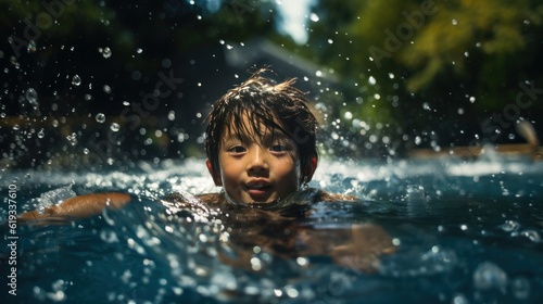 Japanese boy swimming in the pool. © Pro Hi-Res