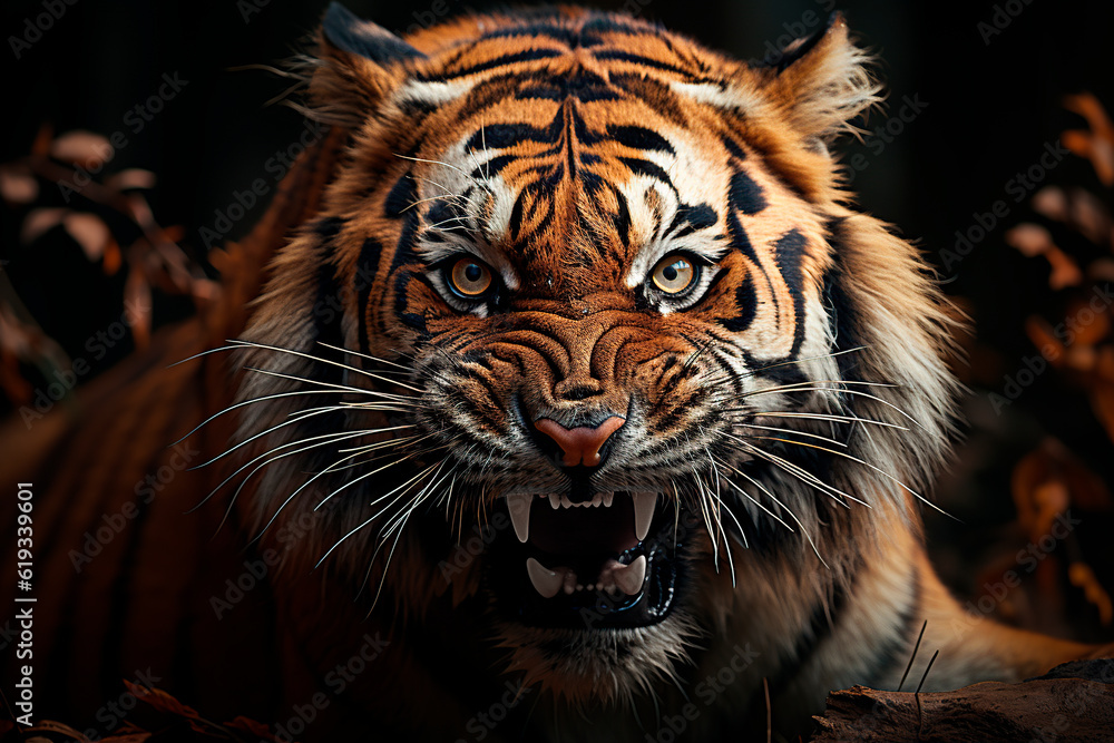 closeup of an angry bengal tiger