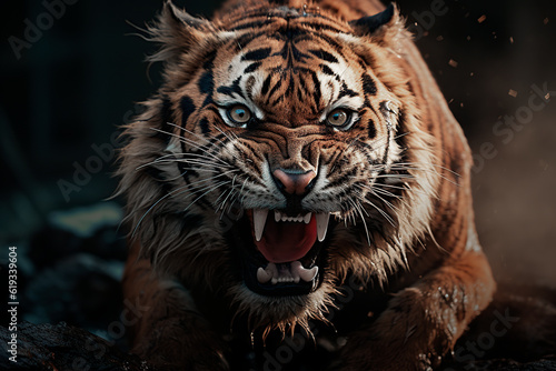 bengal tiger attacking head on