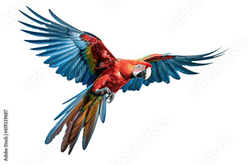 macaw flying with its wings spread