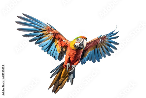 macaw flying with its wings spread