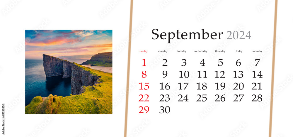 Set of horizontal flip calendars with amazing landscapes in minimal 