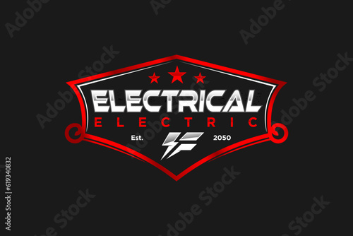 Electrical industry emblem label lightning icon symbol logo design technology