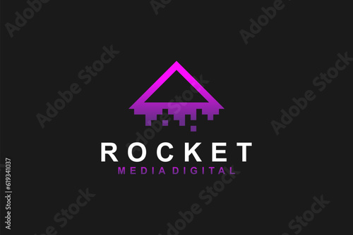 Triangle shape logo design rocket icon symbol with burn particle effect