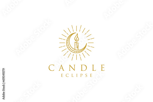 Candle eclipse crescent moon logo design luxury icon symbol