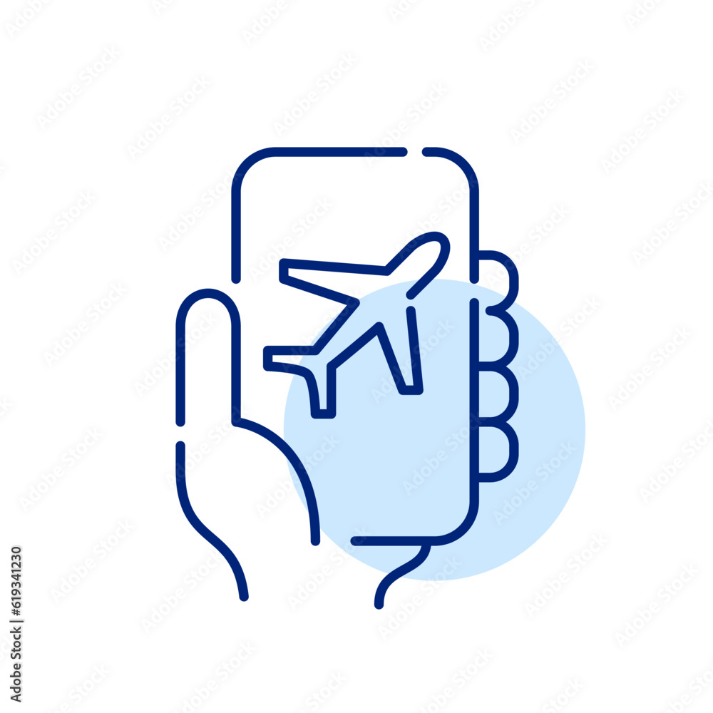 Electronic flight boarding pass. In-app airline ticketing. Pixel perfect, editable stroke icon Electronic flight boarding pass. In-app airline ticketing. Pixel perfect, editable stroke icon