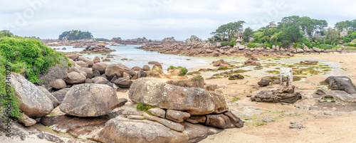 View at the beach of Saint Guirec at Atlantic seafront near Ploumanach in Brittany, France